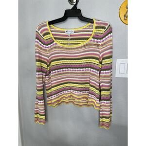 Jessica Simpson Lilianna Yellow/Pink/Green Pointelle Sweater XL NWOT